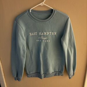 shein| blue w white lettering| oversized crew neck